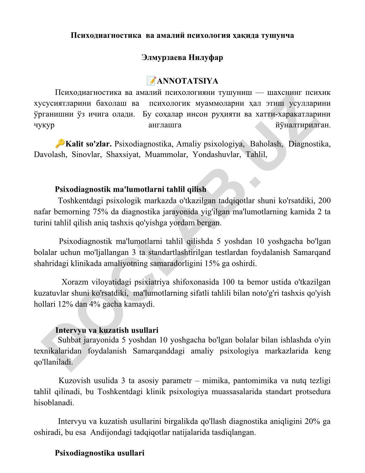 Психодиагностика ва амалий психология ҳақида тушунча