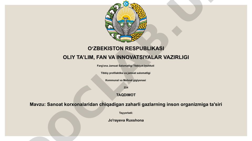 Sanoat korxonalaridan chiqadigan zaharli gazlarning inson organizmiga ta'siri