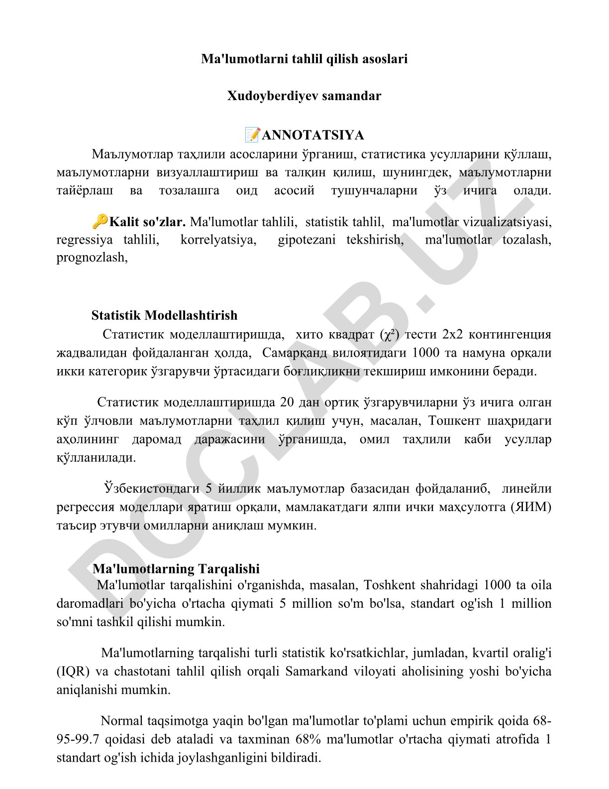 Ma'lumotlarni tahlil qilish asoslari