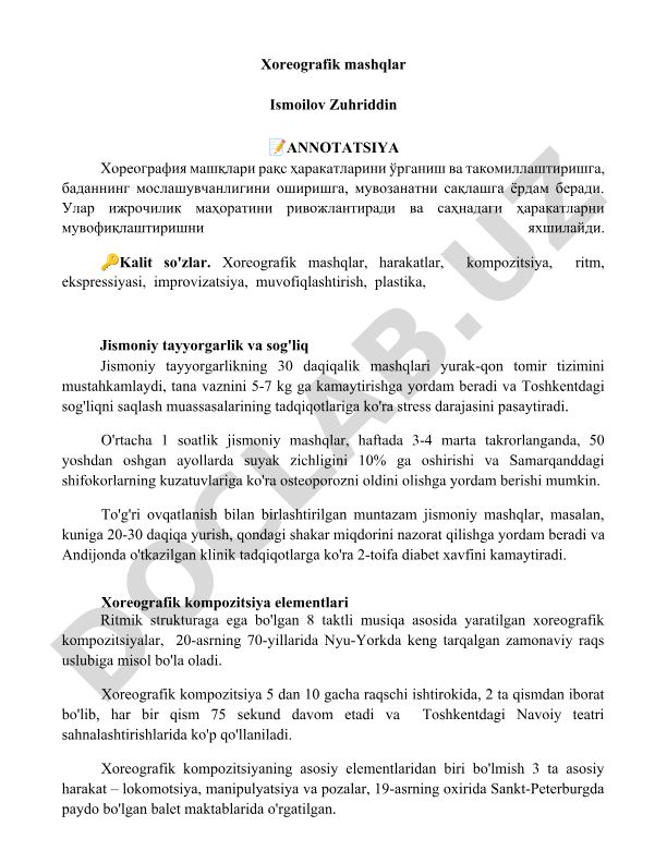 Xoreografik mashqlar va jismoniy tayyorgarlik