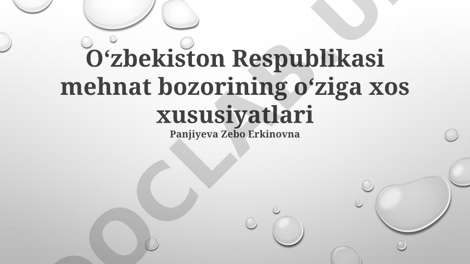 Oʻzbekiston Respublikasi mehnat bozorining oʻziga xos xususiyatlari