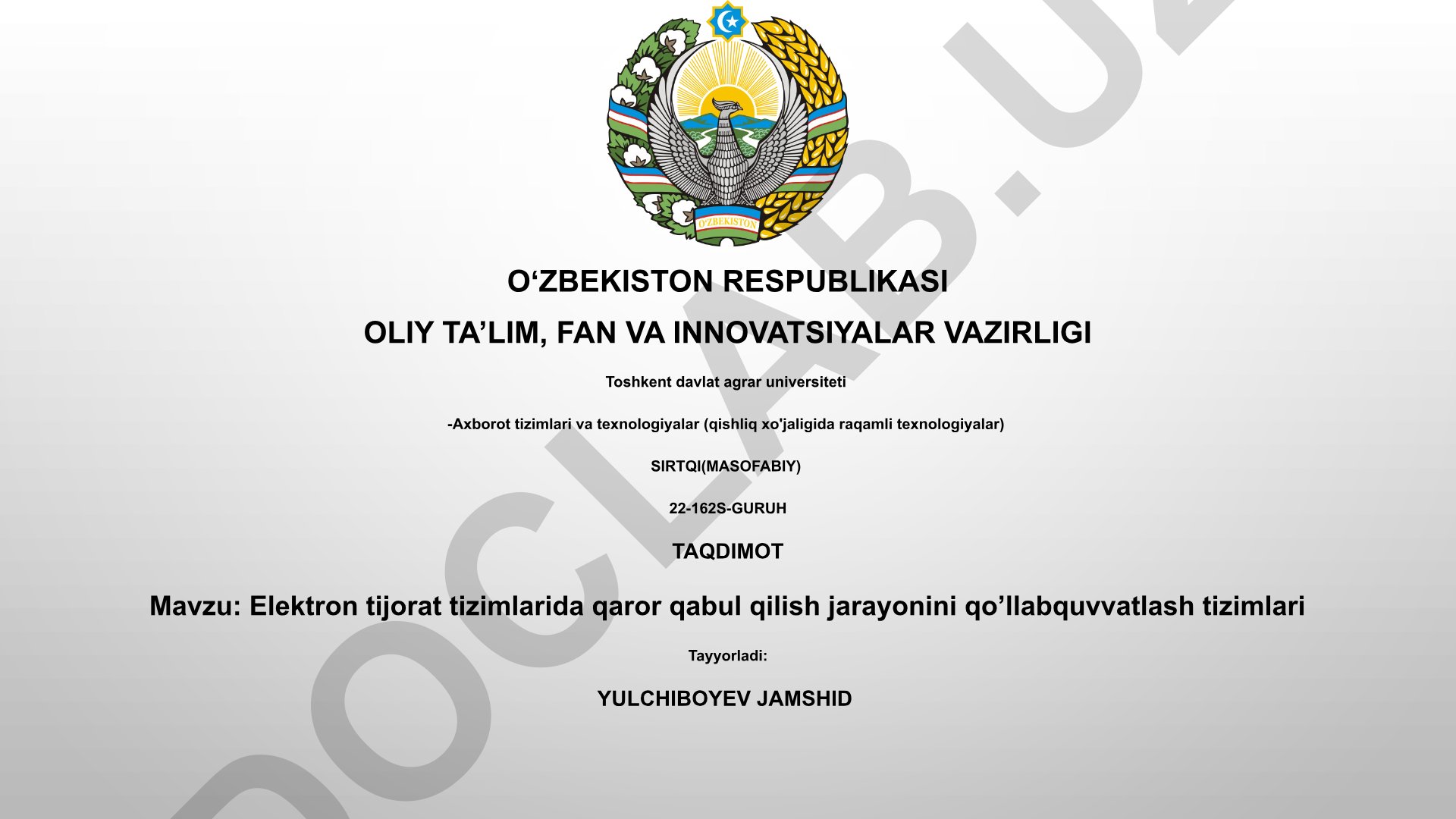 Elektron tijorat tizimlarida qaror qabul qilish jarayonini qo’llabquvvatlash tizimlari