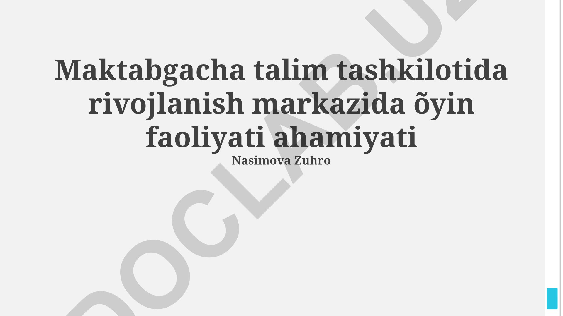 Maktabgacha ta'lim tashkilotida rivojlanish markazida o'yin faoliyati ahamiyati