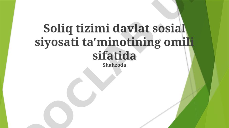 Soliq tizimi davlat sosial siyosati ta'minotining omili sifatida