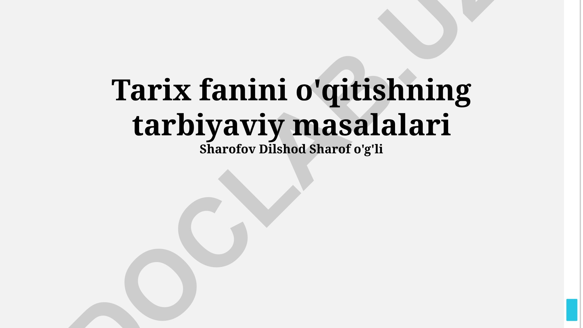 Tarix fanini o'qitishning tarbiyaviy masalalari