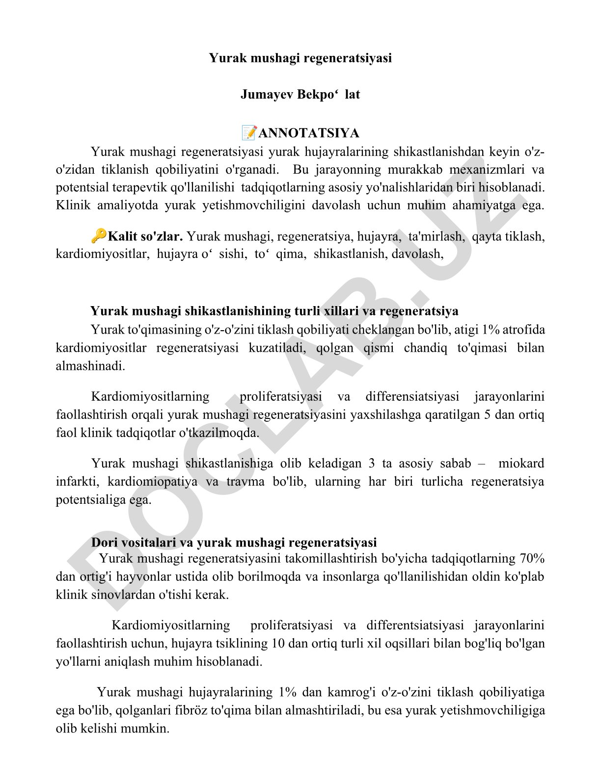 Yurak mushagi regeneratsiyasi