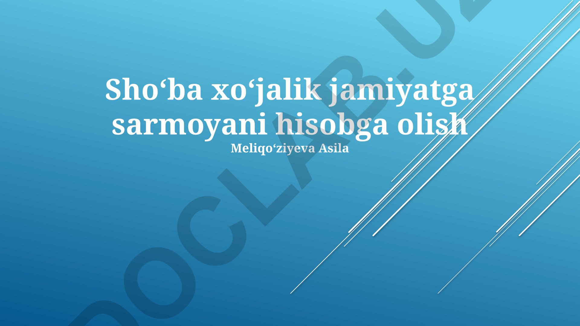 Shoʻba xoʻjalik jamiyatga sarmoyani hisobga olish