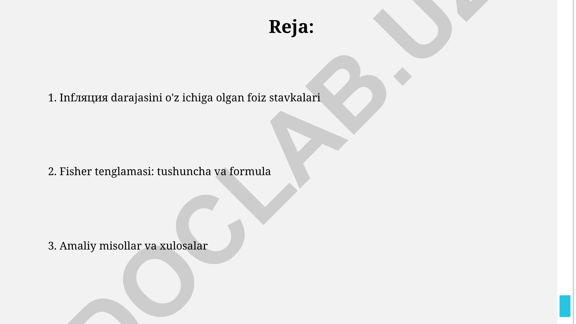 Inflyatsiya va foiz stavkalari tushunchasi
