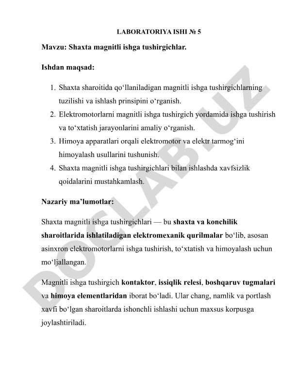 Shaxta magnitli ishga tushirgichlar