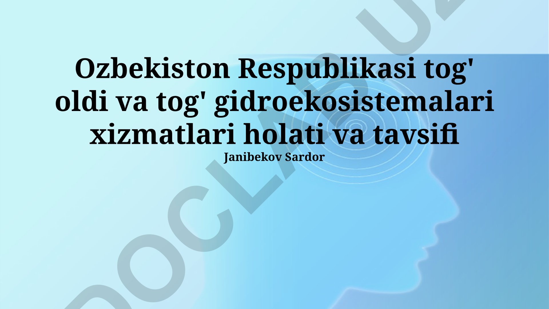 O'zbekistonning tog' oldi va tog'li hududlaridagi gidro-ekosistem xizmatlari
