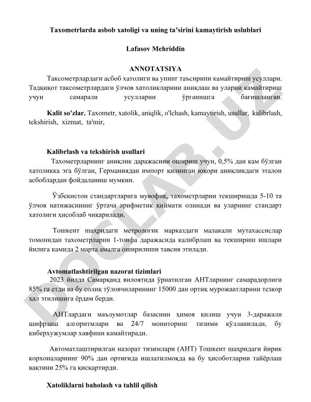 Taxometrlarda asbob xatoligi va uning taʼsirini kamaytirish uslublari