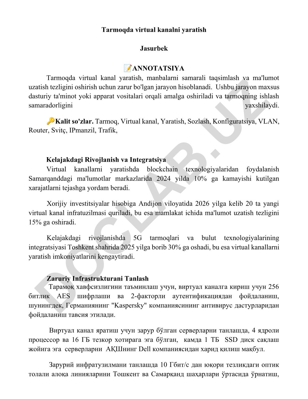Tarmoqda virtual kanalni yaratish