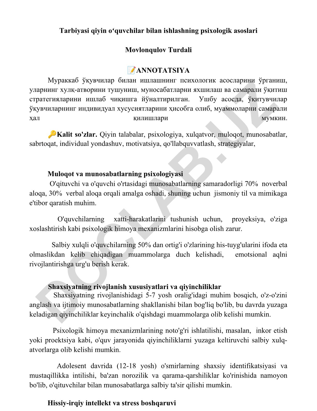 Murakkab o'quvchilar bilan ishlashning psixologik asoslari