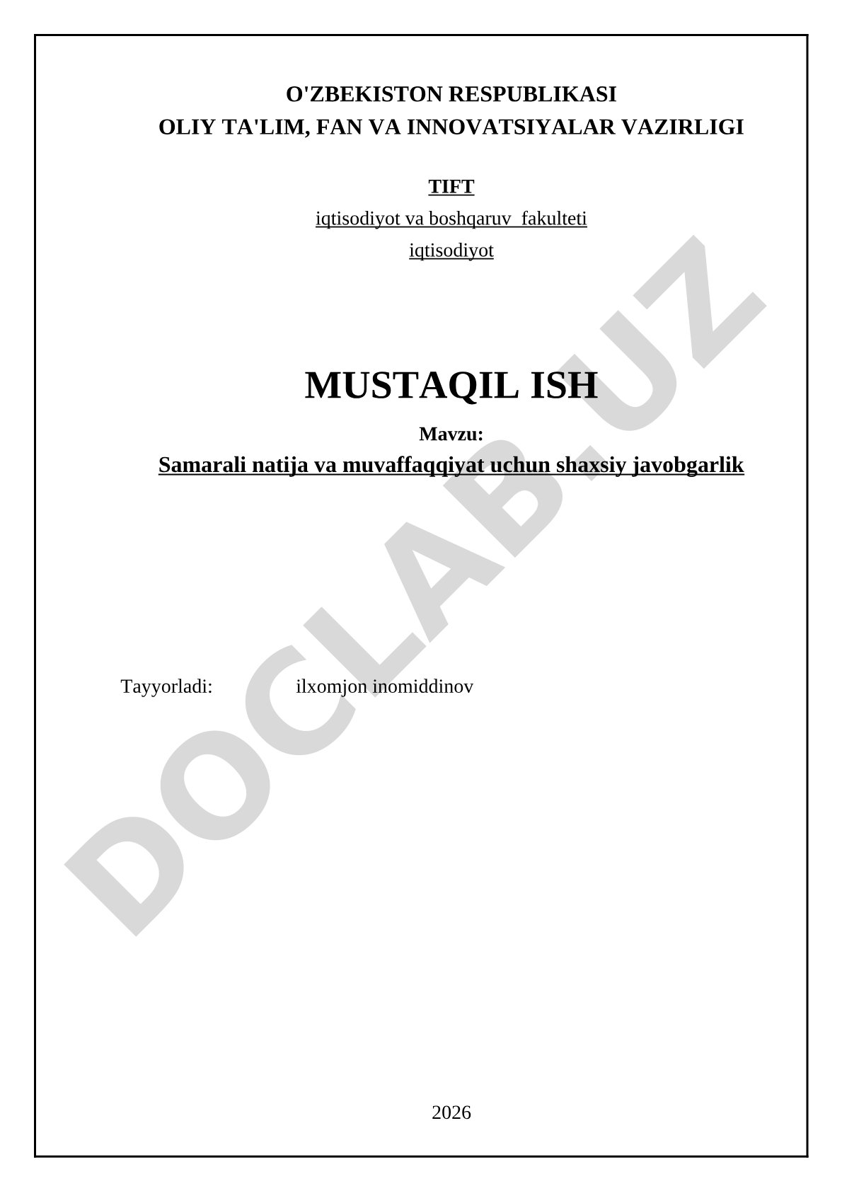 Samarali natija va muvaffaqqiyat uchun shaxsiy javobgarlik