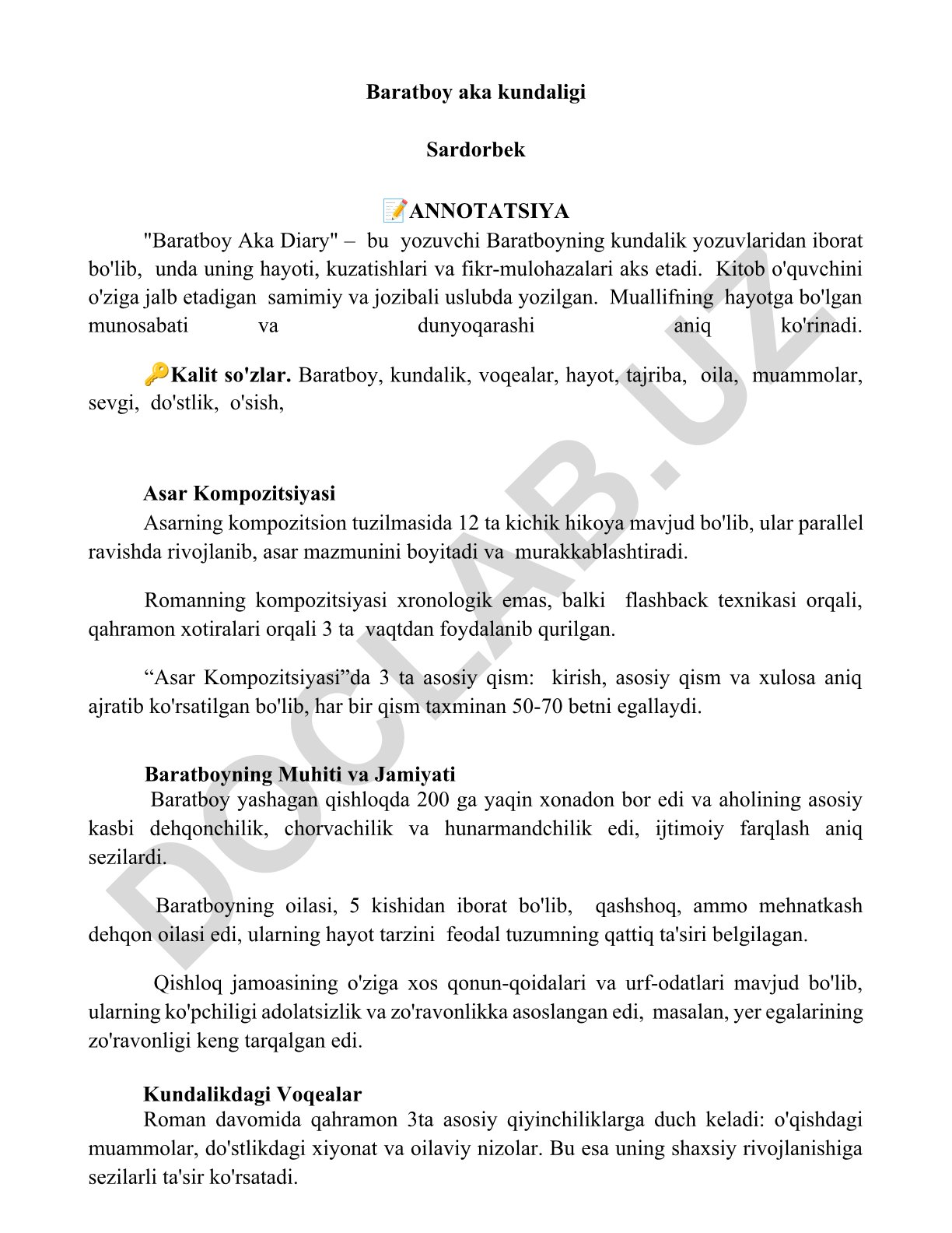 Baratboy Aka Diary – yozuvchi kundaligi va hayot tajribalari
