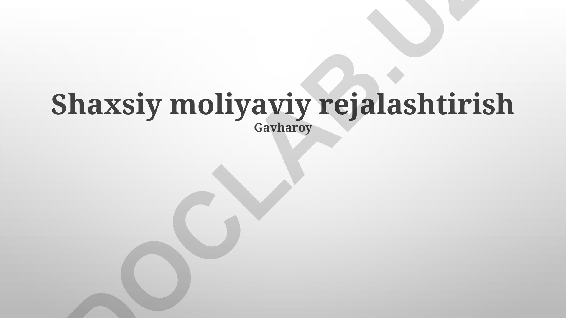 Shaxsiy moliyaviy rejalashtirish asoslari