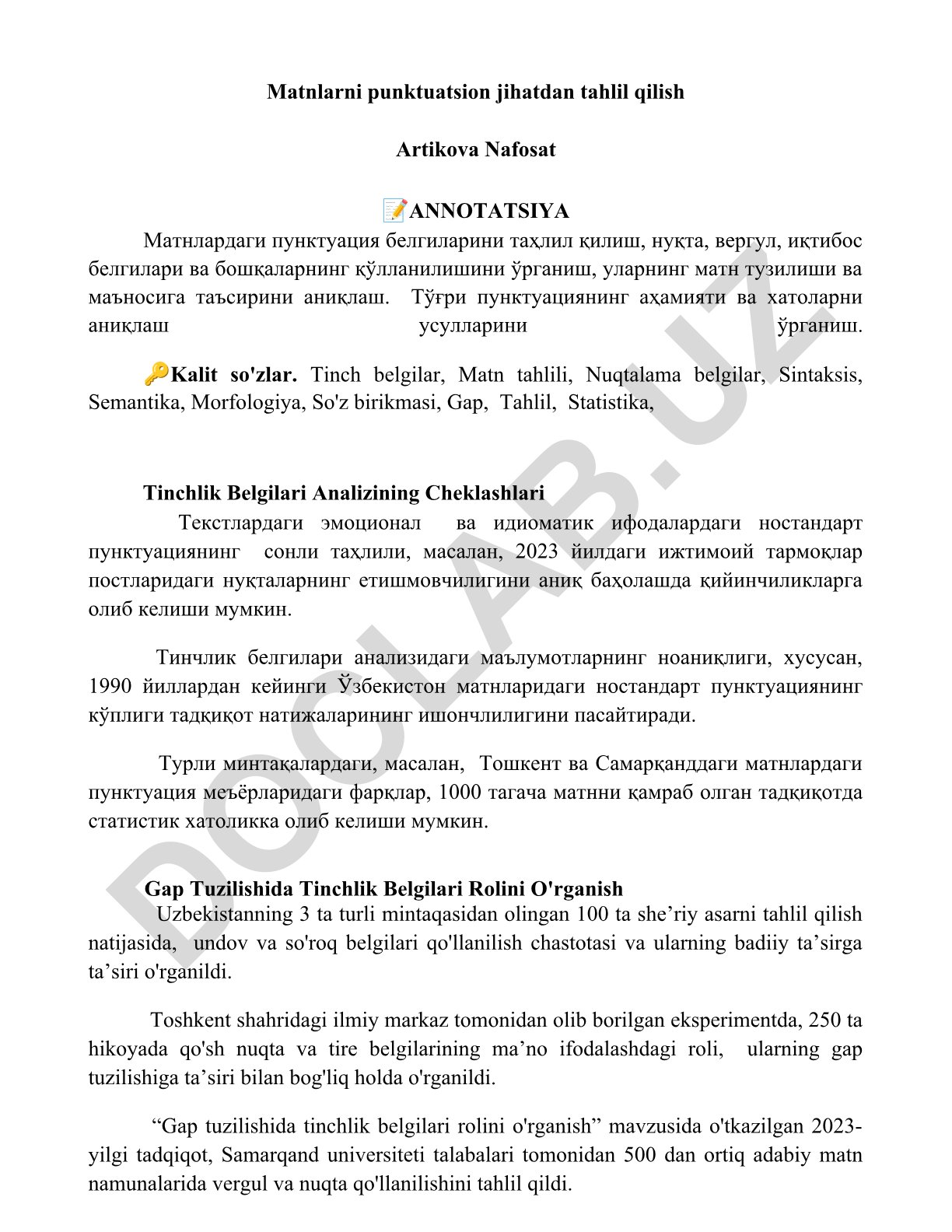 Matnlarda punktuatsion belgilarni tahlil qilish