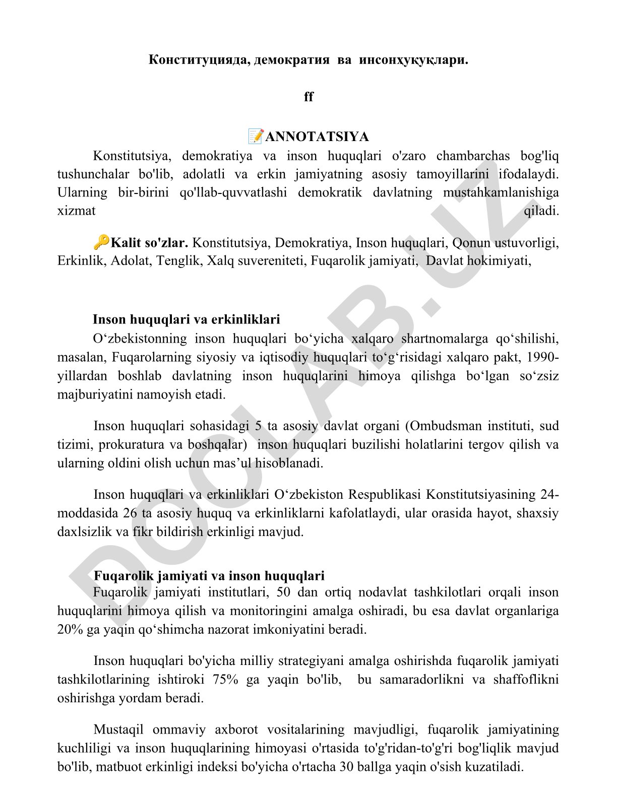 Konstitutsiya, demokratiya va inson huquqlari