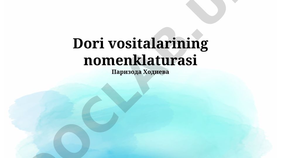 Transport vositalarining nomenklaturasi va klassifikatsiyasi