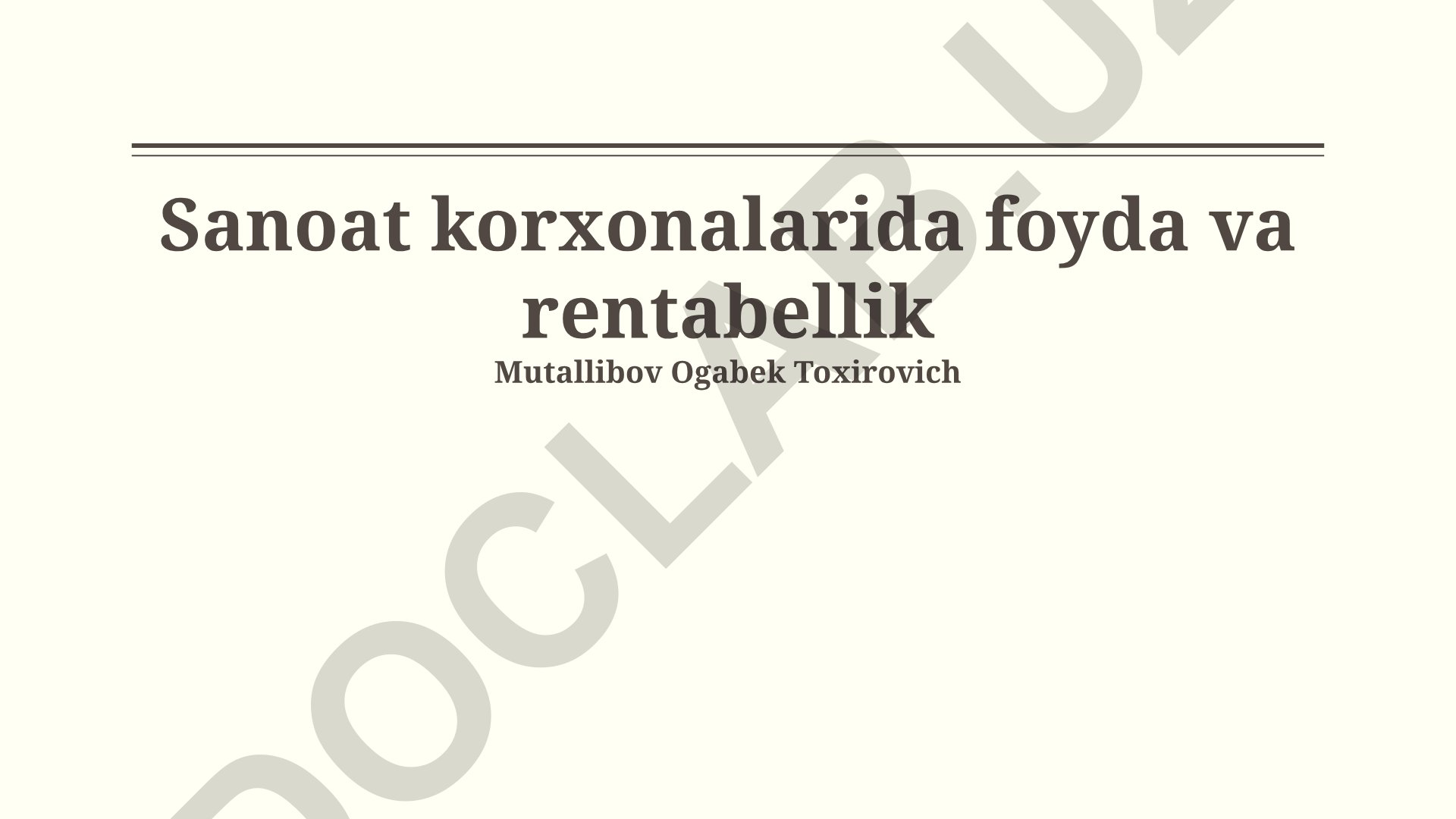 Sanoat korxonalarida foyda va rentabellik