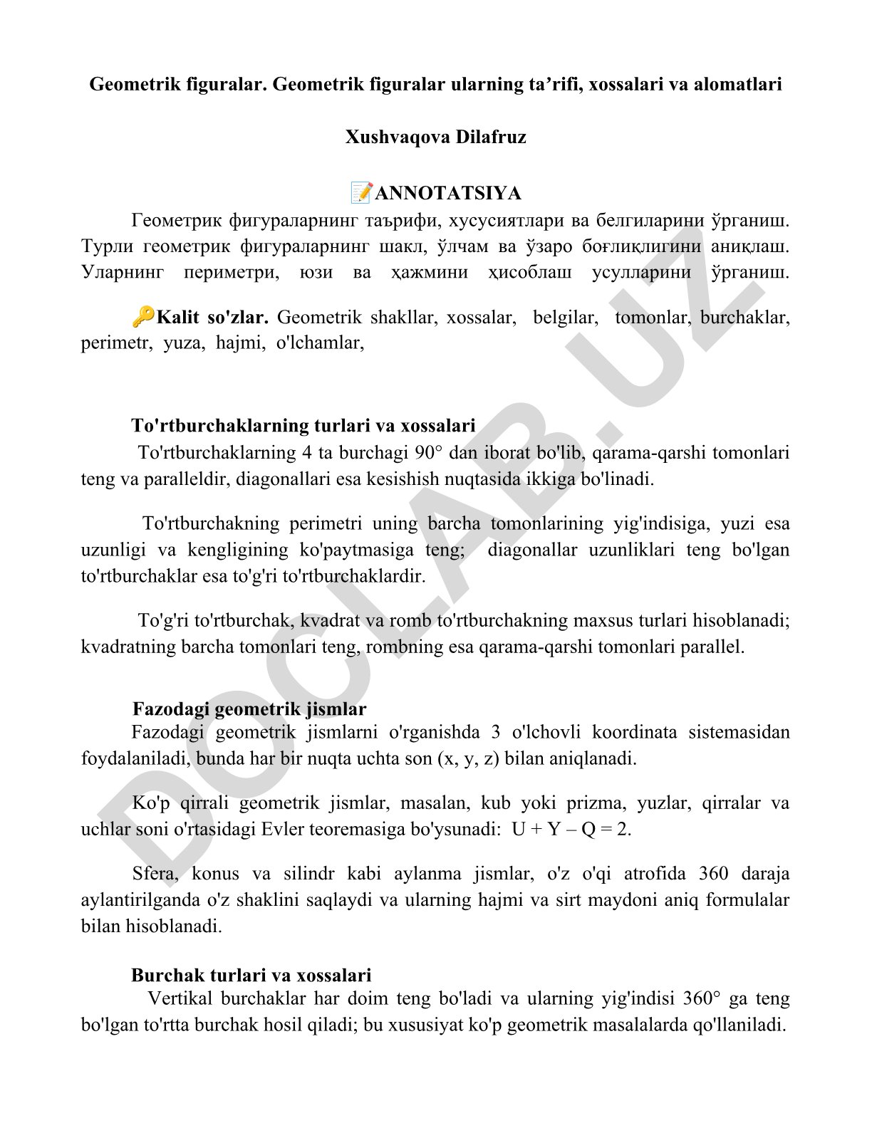 Geometrik figuralar: taʼrifi, xossalari va alomatlari
