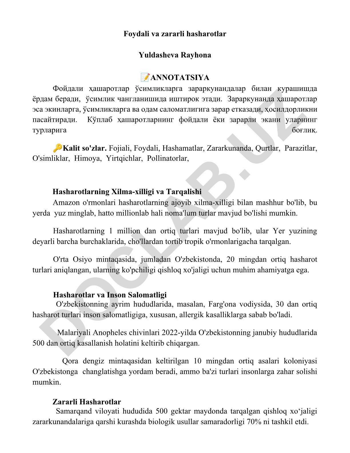 Foydali va zararli hasharotlar