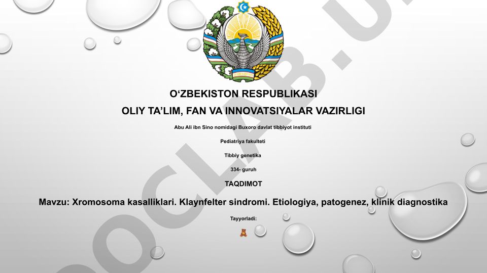 Xromosoma kasalliklari. Klaynfelter sindromi. Etiologiya, patogenez, klinik diagnostika