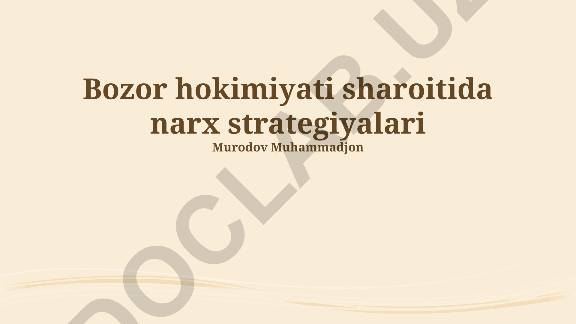 Bozor hokimiyati sharoitida narx strategiyalari