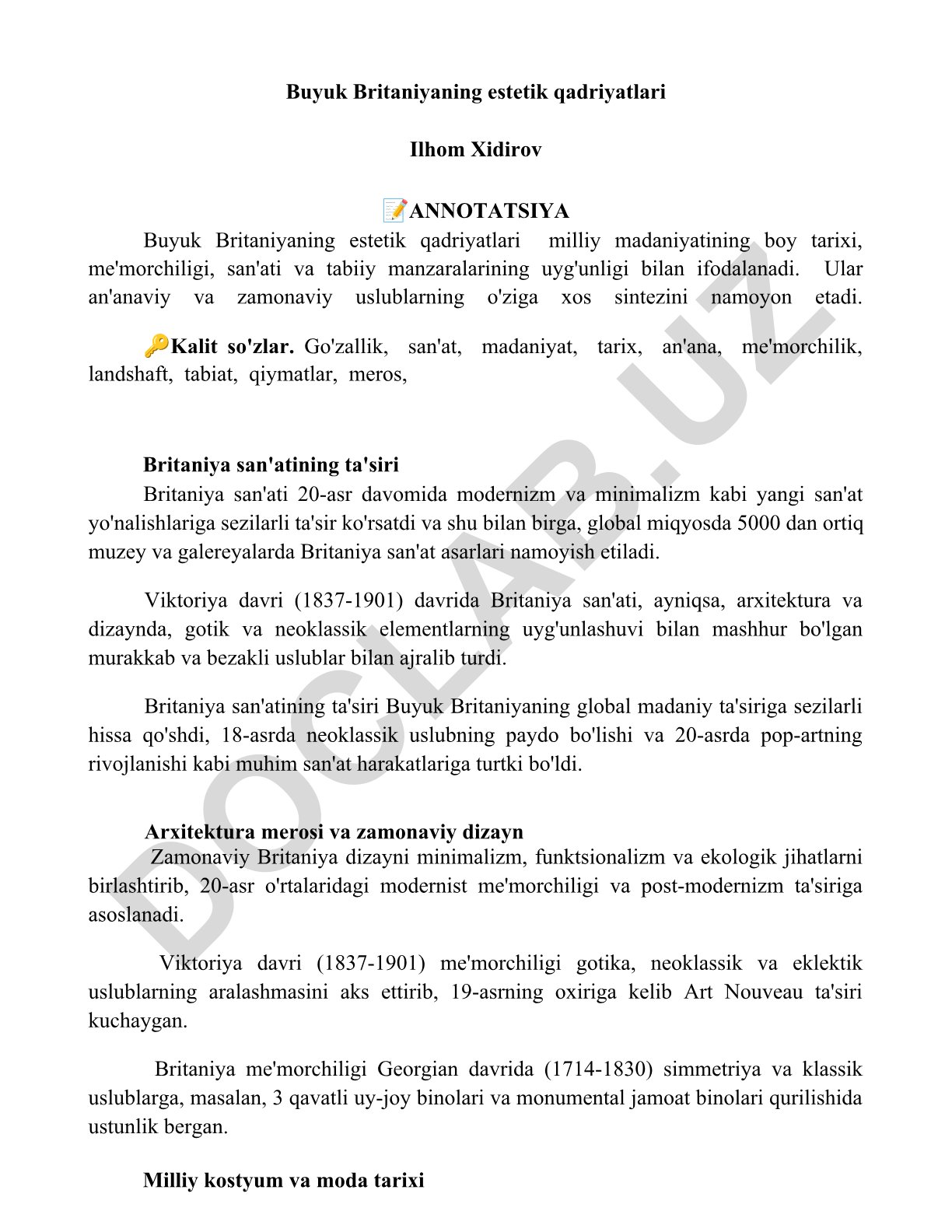 Buyuk Britaniyaning estetik qadriyatlari