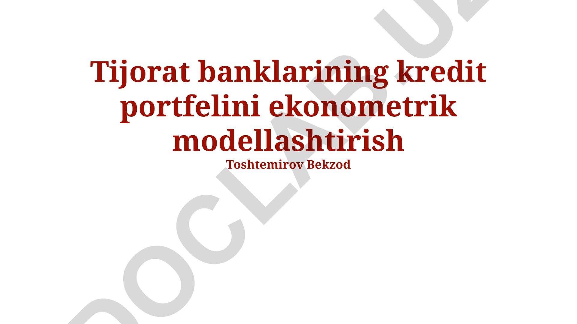 Tijorat banklarining kredit portfelini ekonometrik modellashtirish