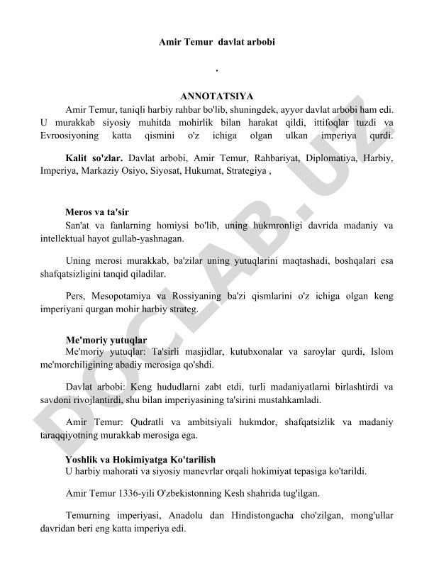 Amir Temur davlat arbobi