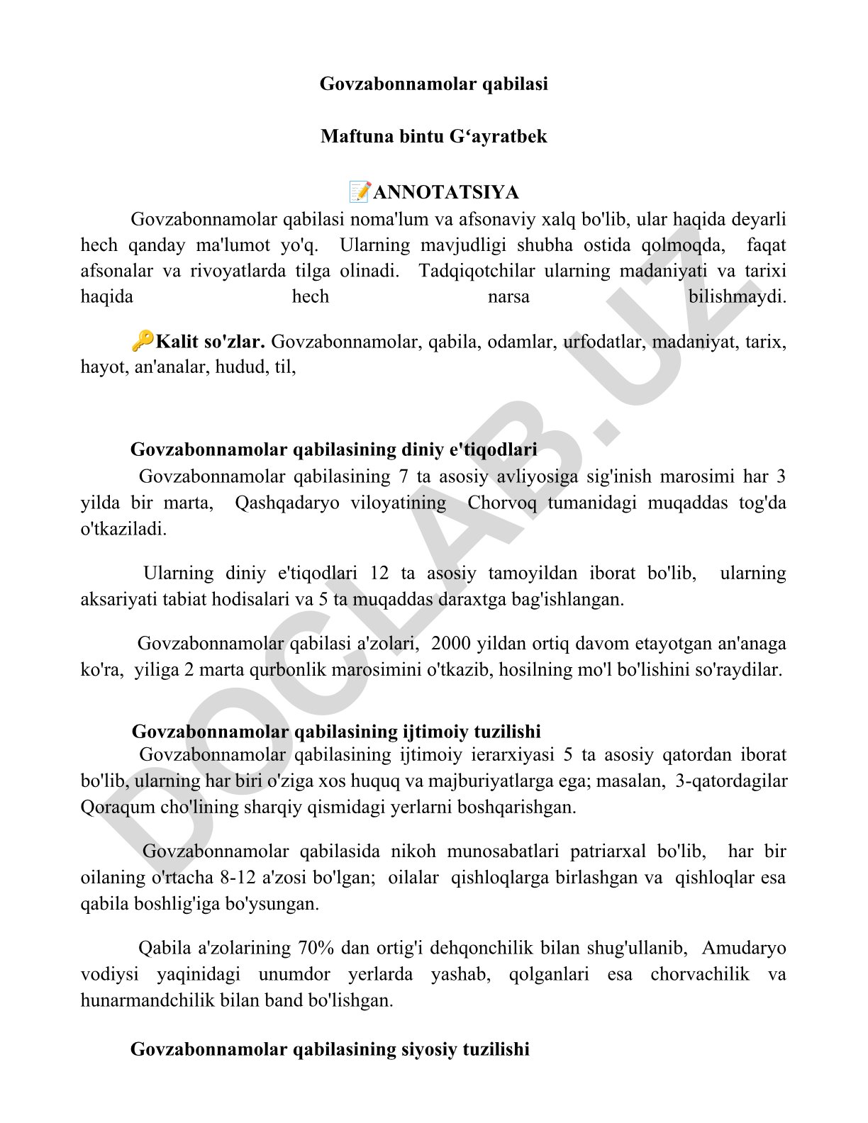 Govzabonnamolar qabilasi haqida ma'lumot