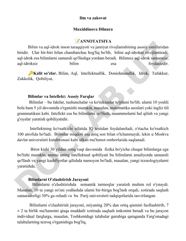 Bilim va aql-idrokning o'zaro bog'liqligi