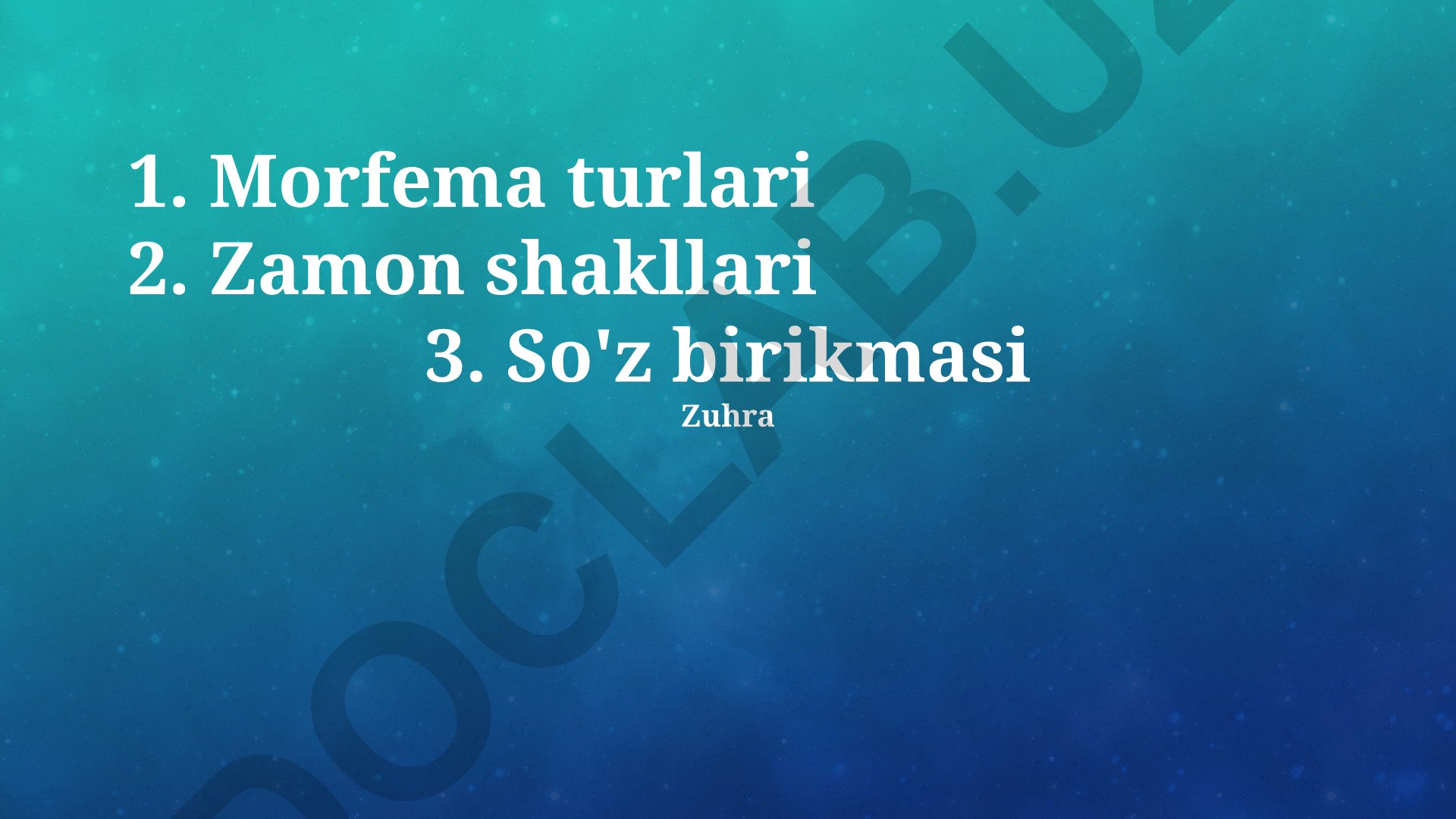 Morfema turlari, zamon shakllari va so'z birikmasi