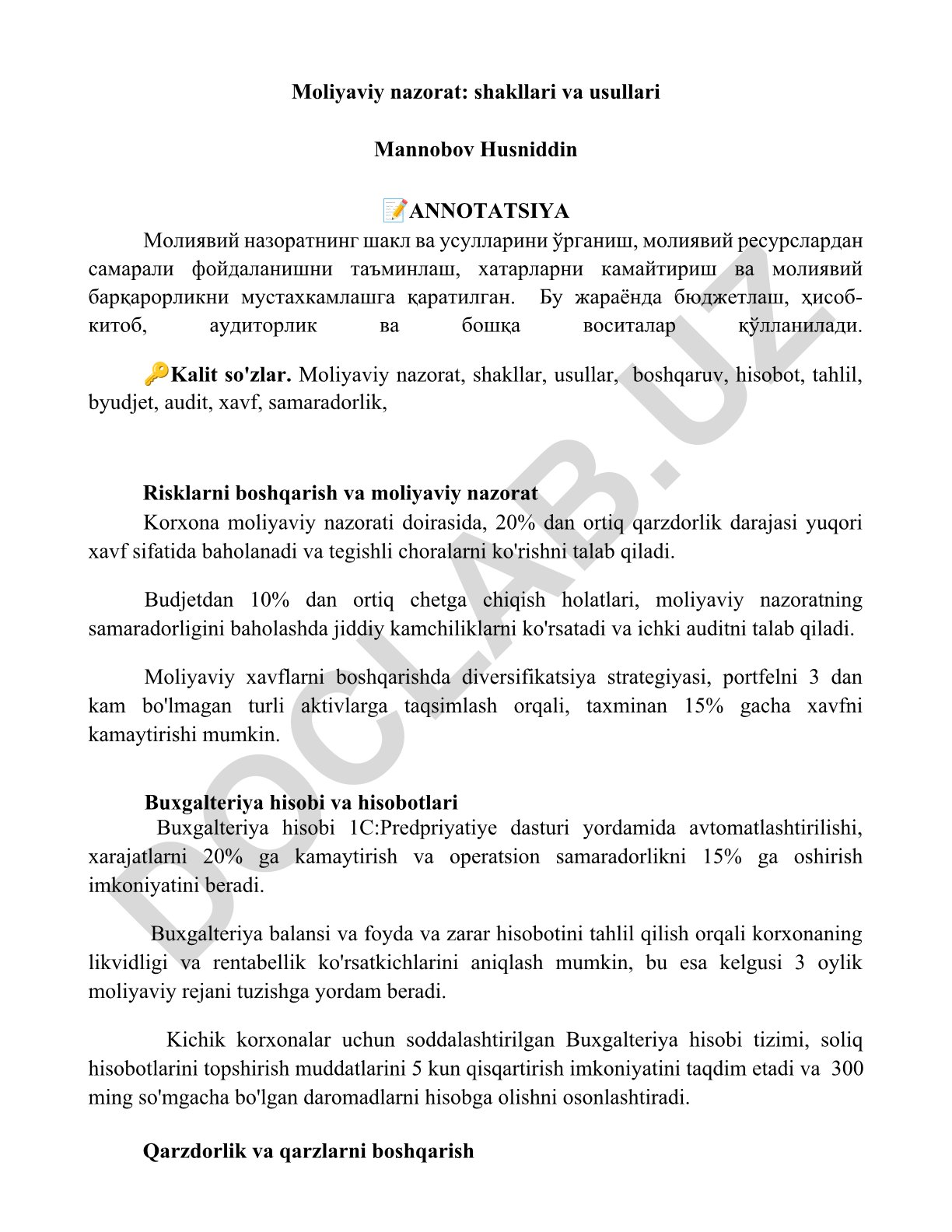 Moliyaviy nazoratning shakl va usullari