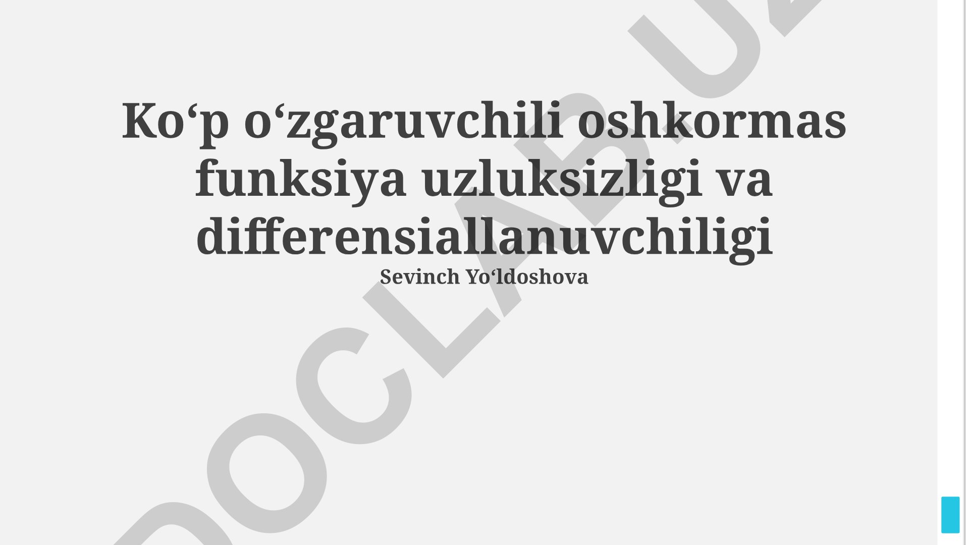 Koʻp oʻzgaruvchili oshkormas funksiya uzluksizligi va differensiallanuvchiligi