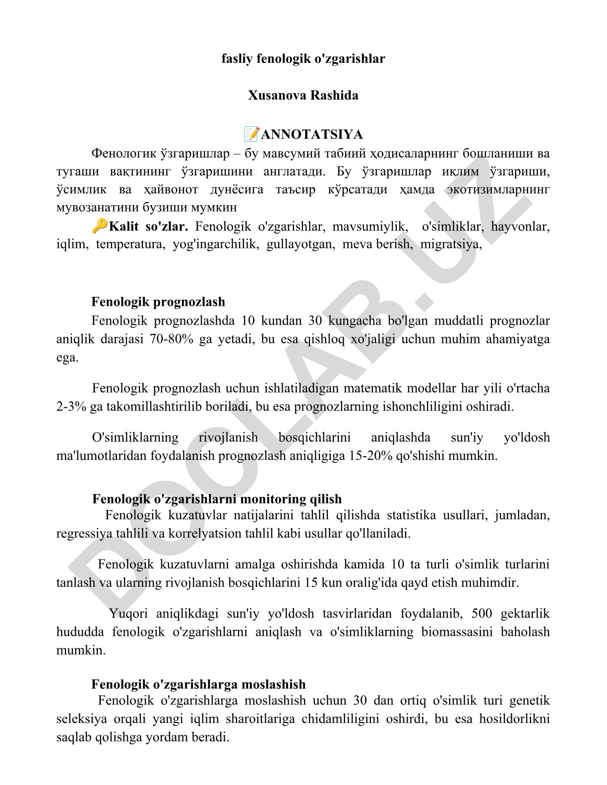 Fenologik o'zgarishlar va fenologik prognozlash