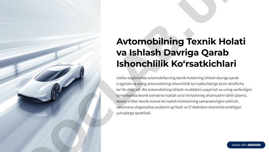 Avtomobilning texnik holati va ishlash davriga qarab ishonchlilik ko'rsatkichlari