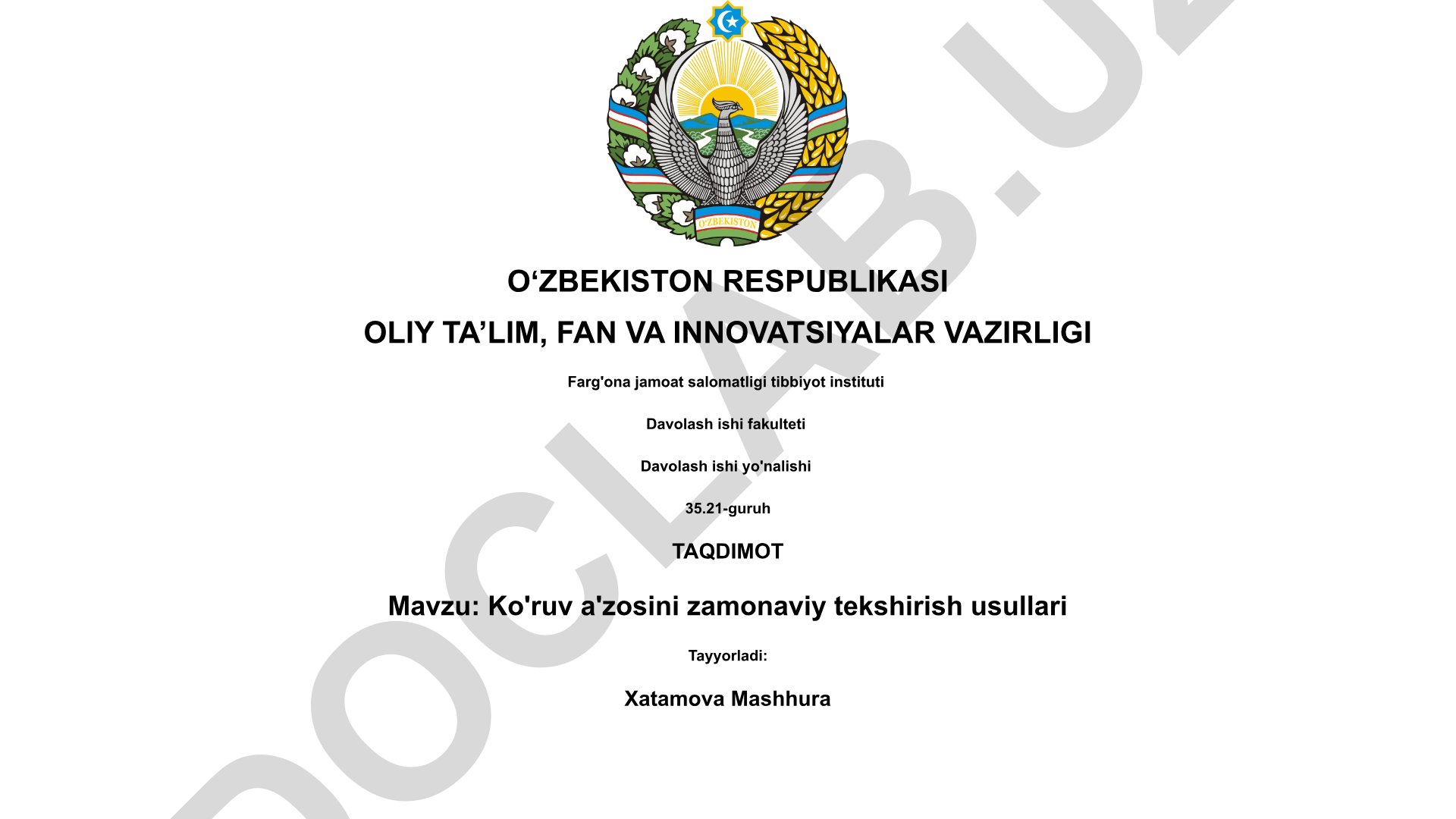 Ko'ruv a'zosini zamonaviy tekshirish usullari