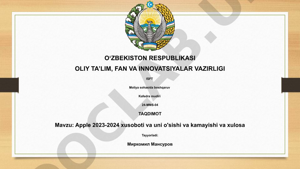 Apple 2023-2024 xusoboti va uni o'sishi va kamayishi va xulosa
