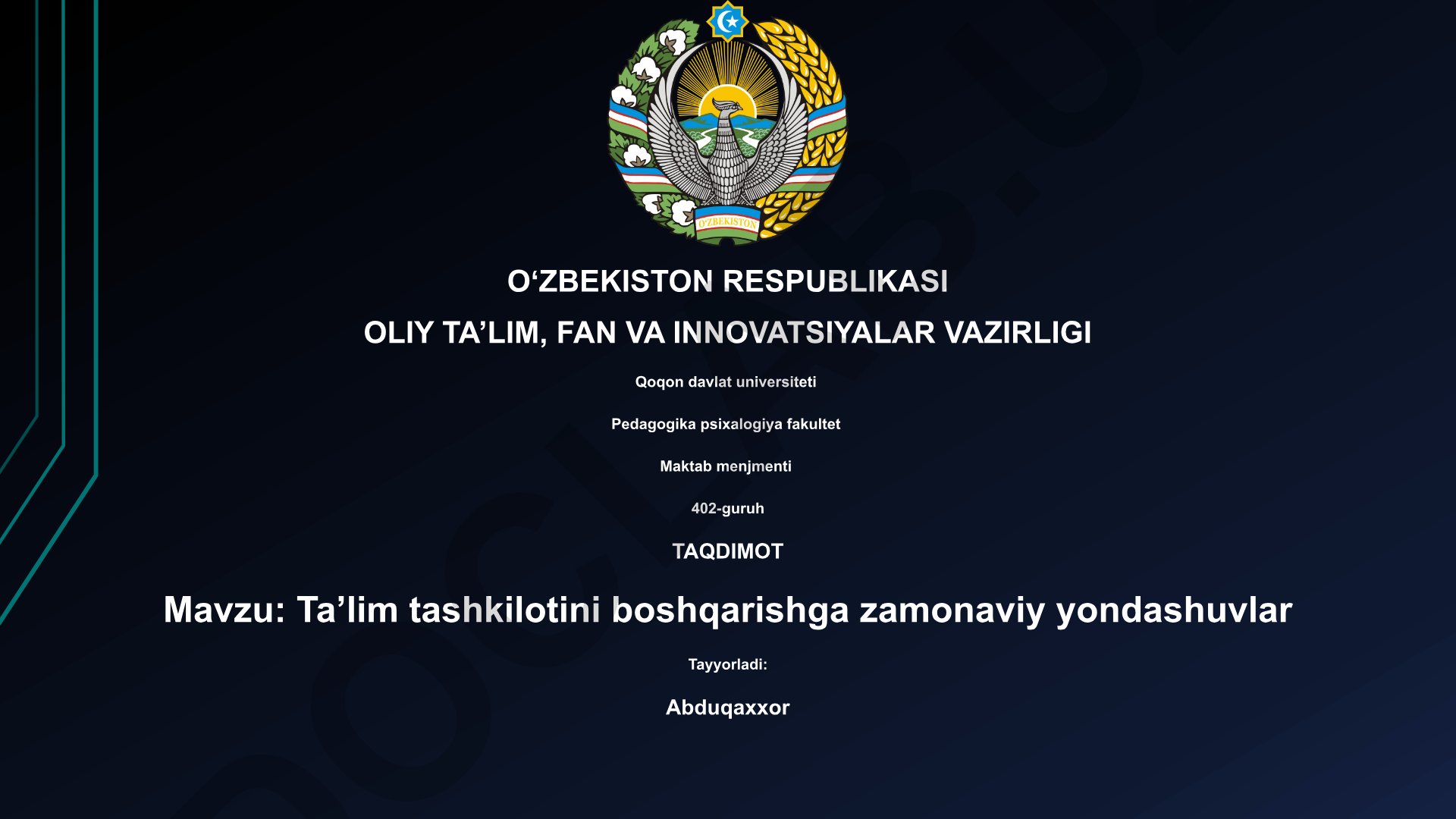 Ta’lim tashkilotini boshqarishga zamonaviy yondashuvlar