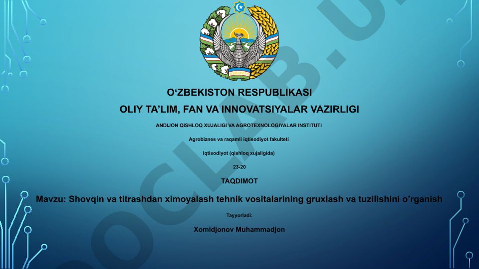 Shovqin va titrashdan ximoyalash tehnik vositalarining gruxlash va tuzilishini o’rganish