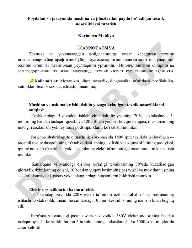 Texnik nosozliklarni aniqlash va tuzatish