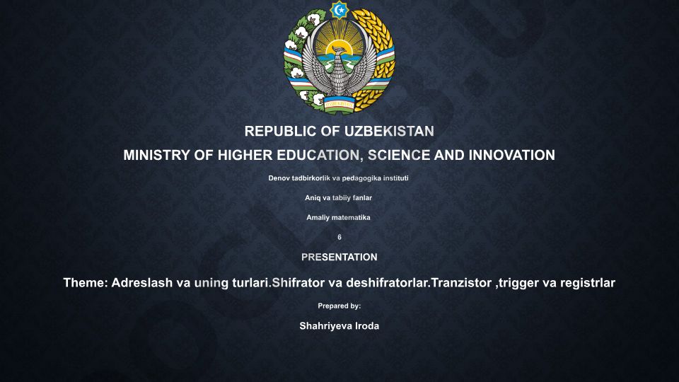 Adreslash va uning turlari. Shifrator va deshifratorlar. Tranzistor, trigger va registrlar
