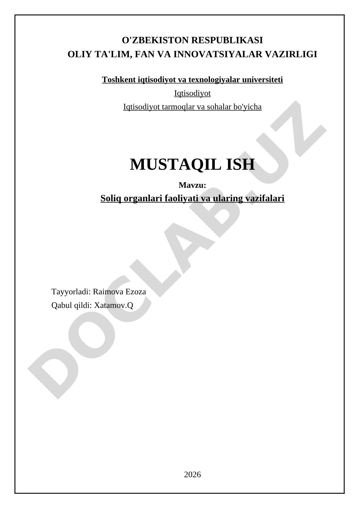 Soliq organlari faoliyati va ularning vazifalari