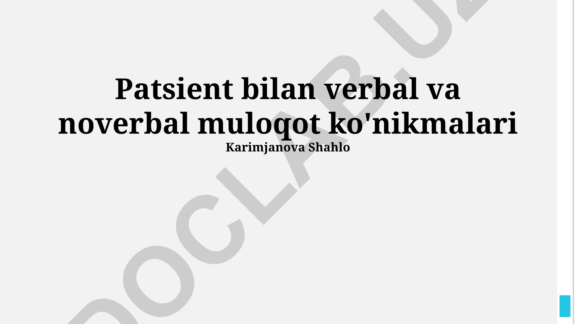Patsient bilan verbal va noverbal muloqot ko'nikmalari