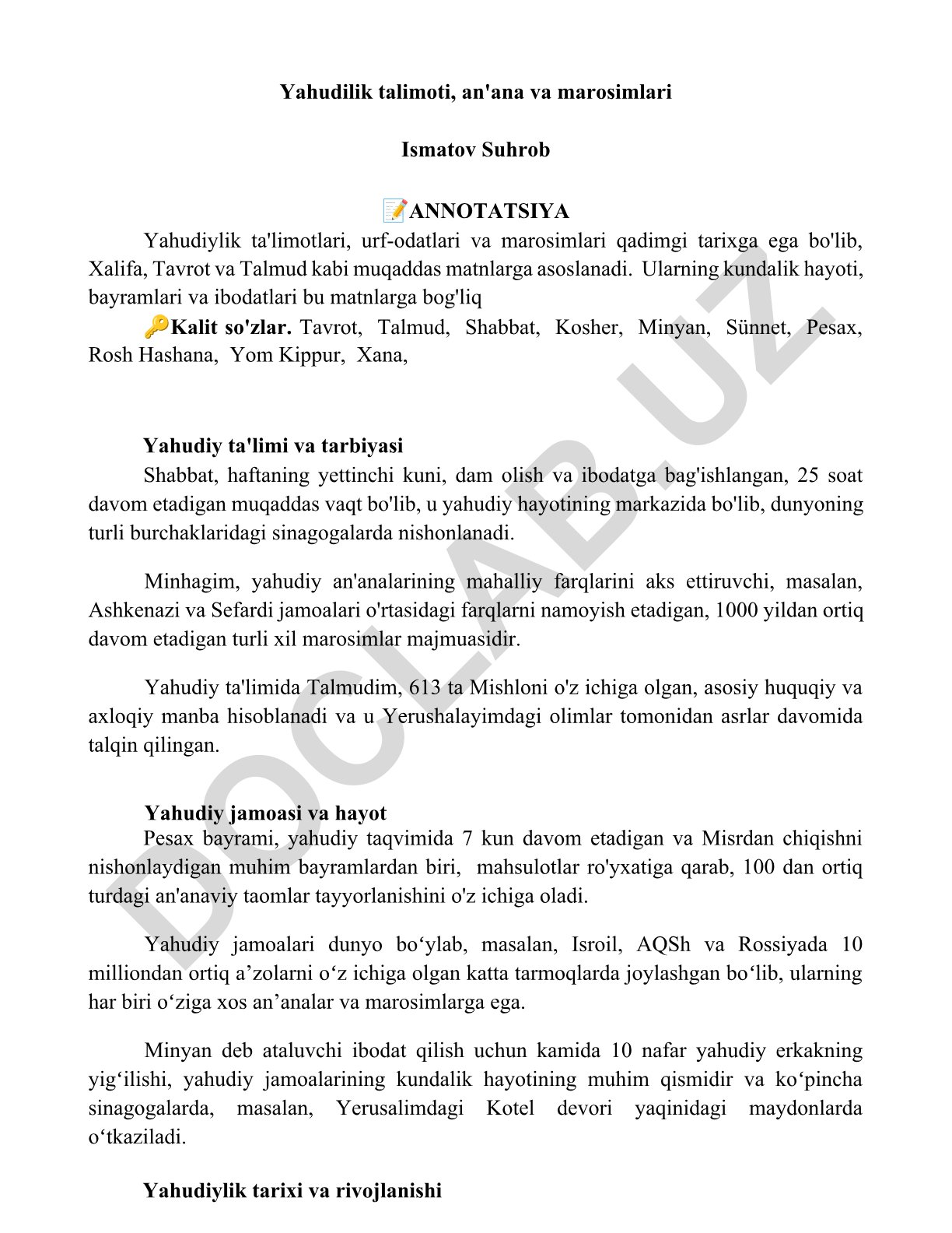 Yahudilik ta'limotlari, an'analari va marosimlari