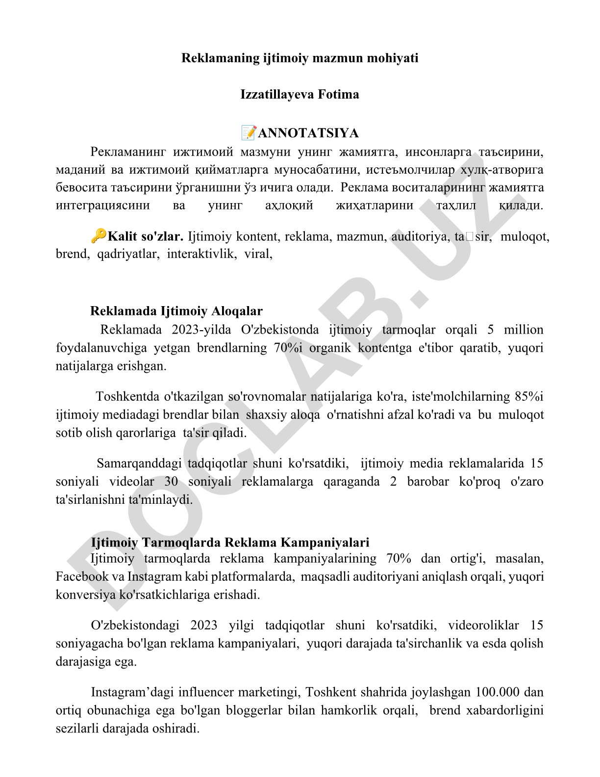 Reklamaning ijtimoiy mazmun mohiyati
