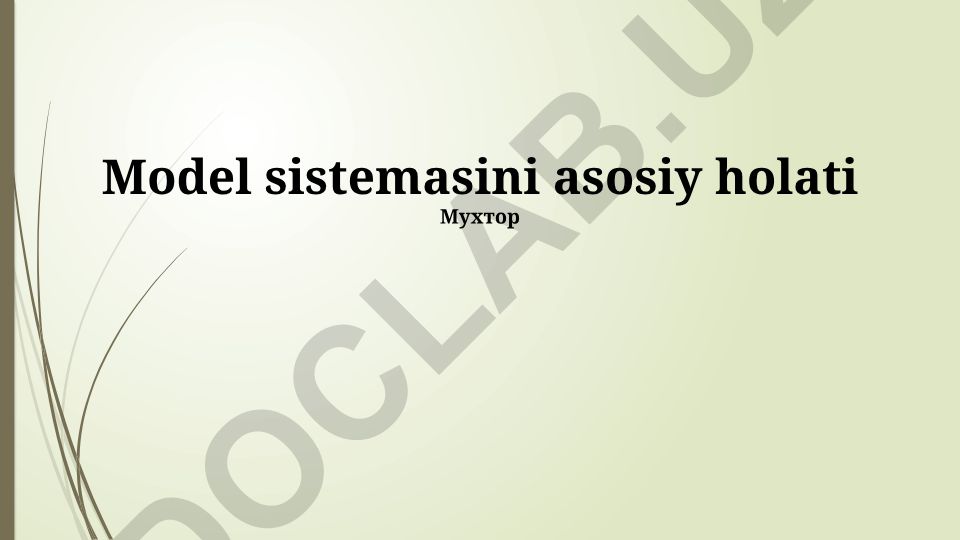 Model sistemasini asosiy holati va muvozanat parametrlari