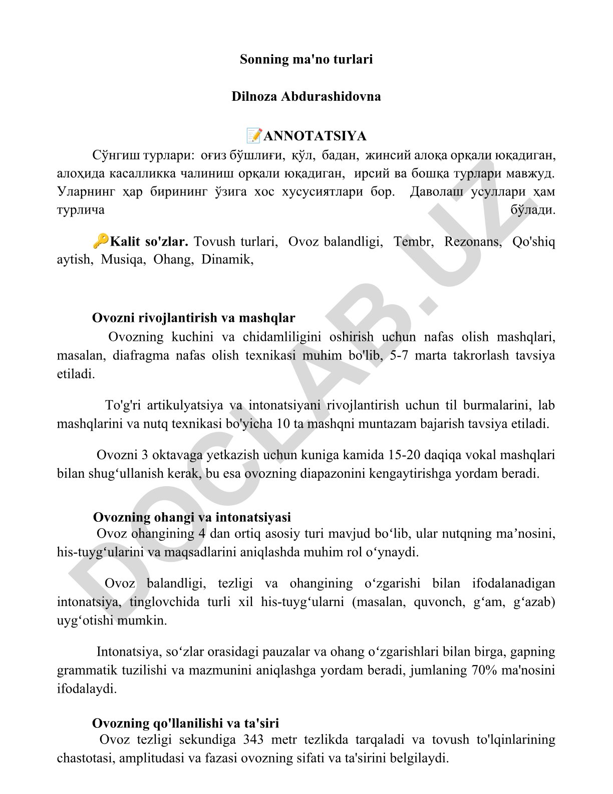 Ovoz turlari va rivojlantirish usullari